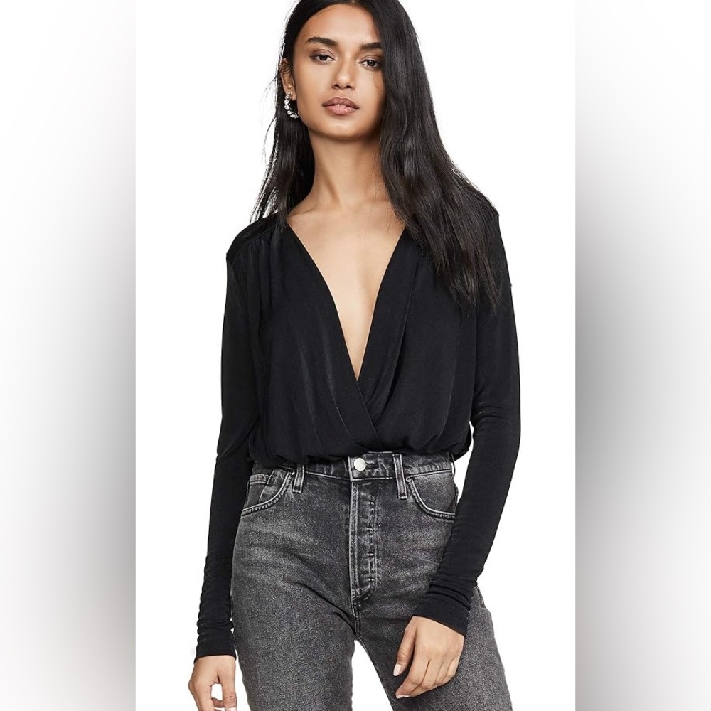 Free People Women's Turnt Thong Bodysuit Black Medium‎